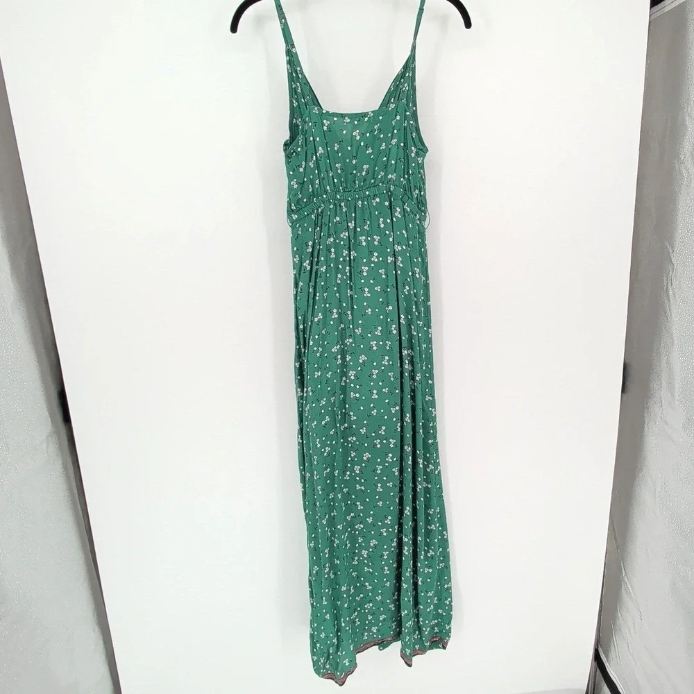 Billabong Green Floral Faux Wrap Maxi Dress M Boho Sleeveless Empire Waist - Picture 7 of 13